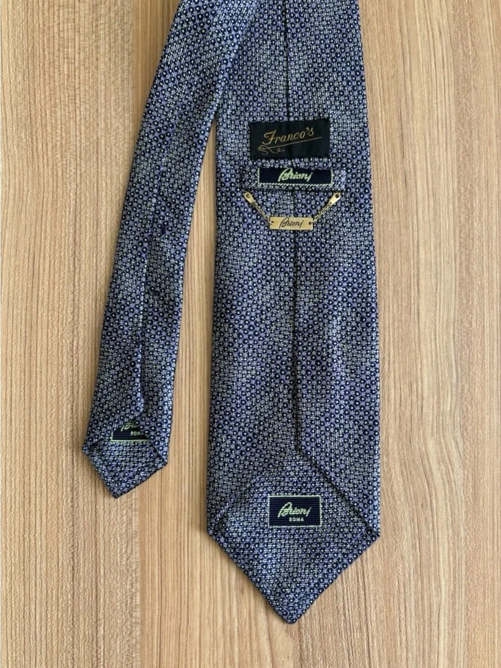Vintage Brioni Silk Tie Logo Bar Chain Italy Purple Geometric Artsy Designer